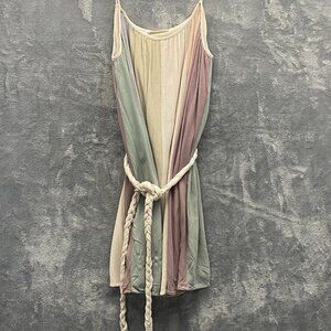 STORIA Women Mini Dress Trapeze Stripe Rope Belt Sz S Multicolor Summer 49-20